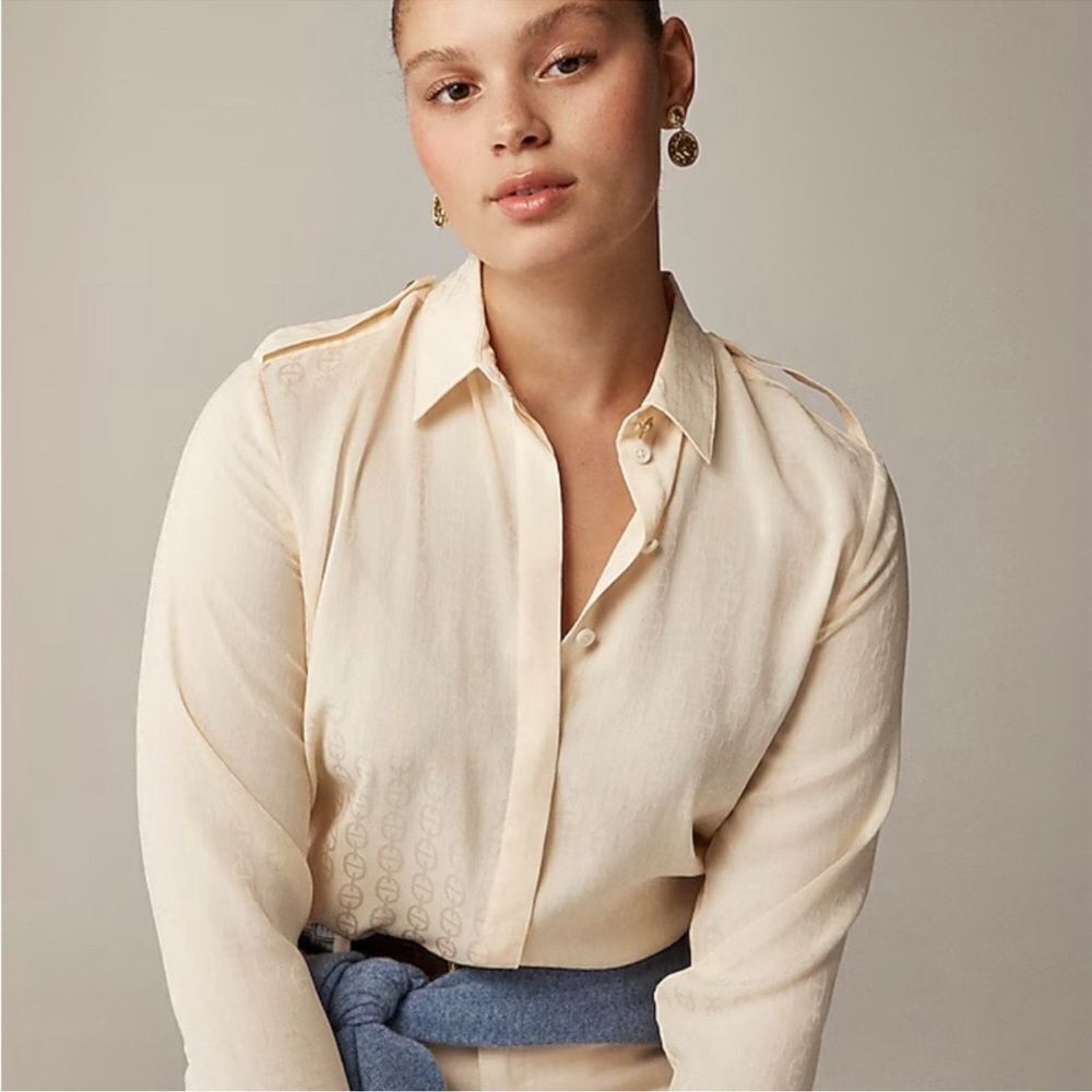 NWT J. Crew Drapey Jacquard Print Button Down Blouse Shirt Size M